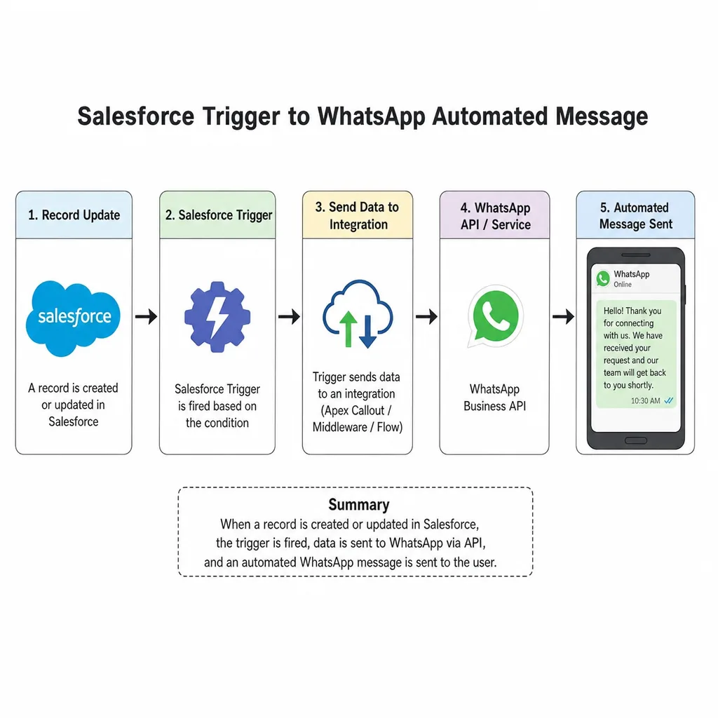 Salesforce trigger to WhatsApp automated message workflow with WatBox