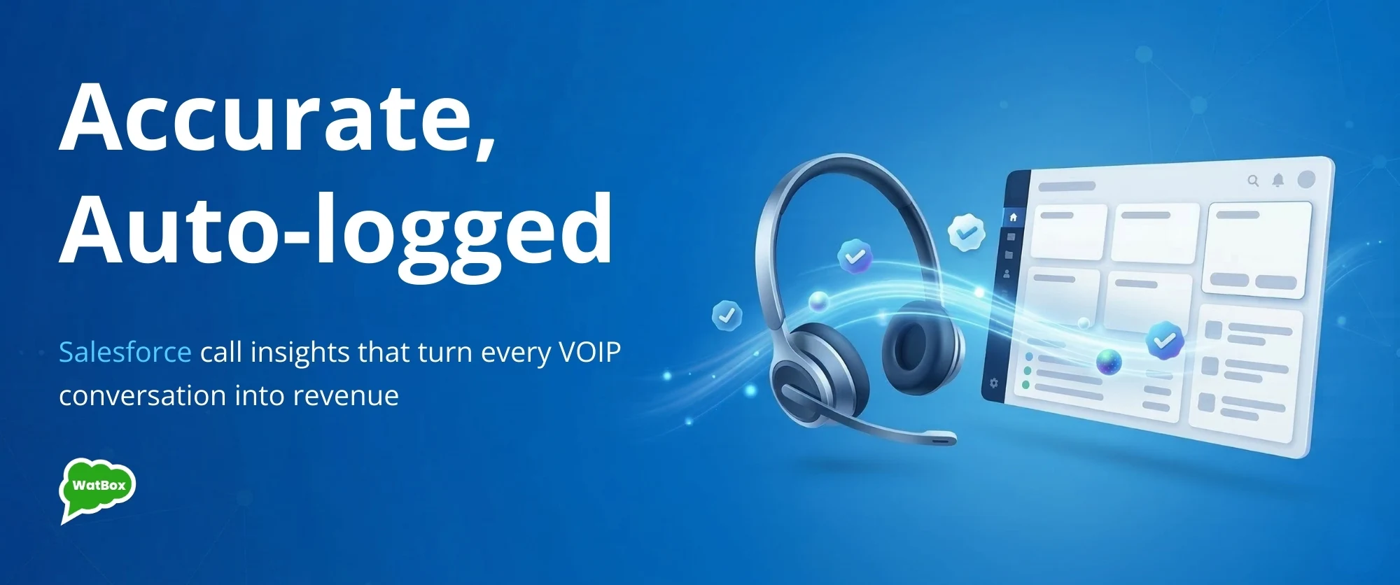 Blue tech dashboard and headset showing voip integration with salesforce.