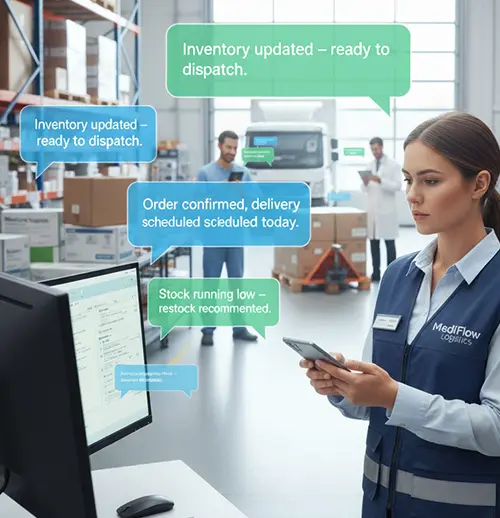 Salesforce SMS for distributor updates reducing order delays in healthcare supply chain