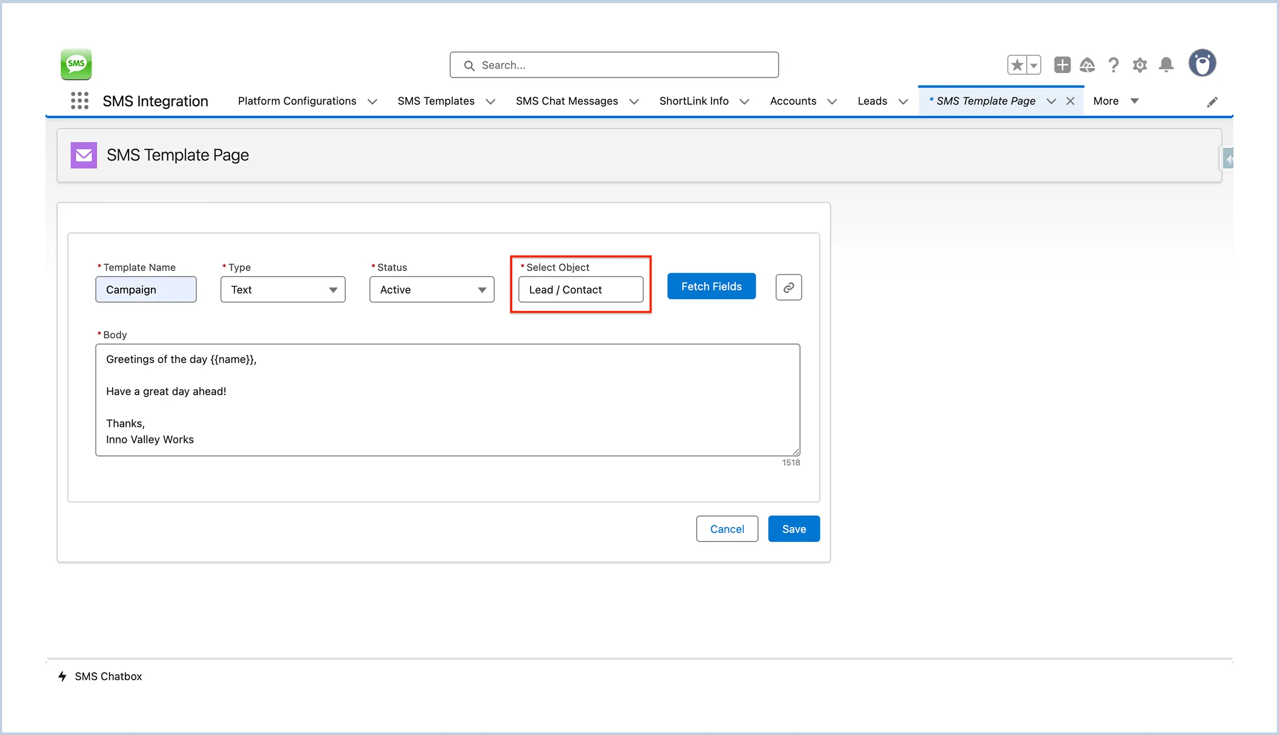 Fetch Fields button to insert Salesforce merge fields